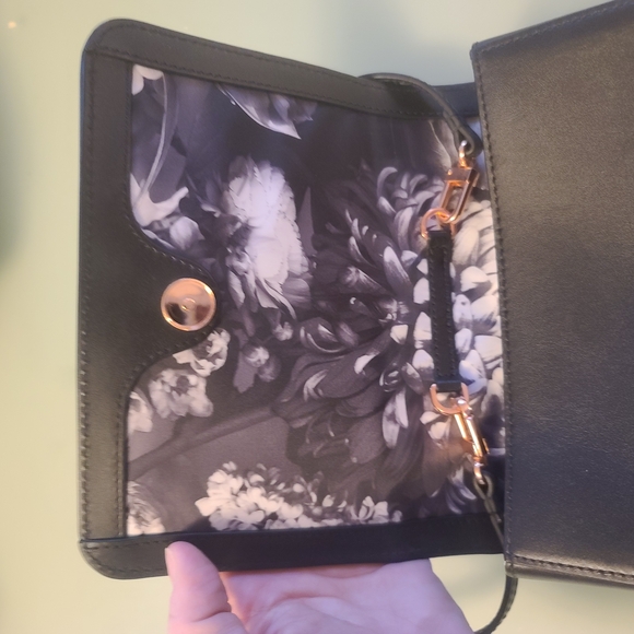 Womens Black Leather Crossbody Bag with Rose Gold Bow Accent - Picture 6 of 6